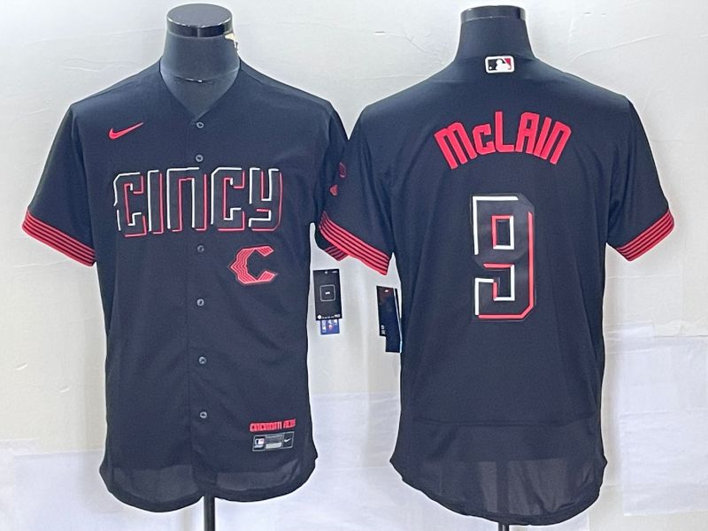 Men Cincinnati Reds 9 Mclain Nike Black 2023 City Connect Replica Player Elite MLB Jersey2